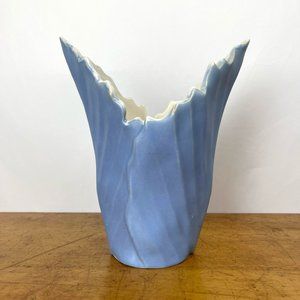 RARE Vintage Bauer Pottery Midcentury MCM Art Deco Blue White Vase Made in USA